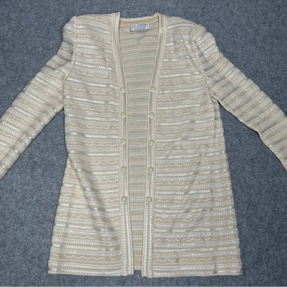 St. John Evening 3pc Ivory Paillette Skirt Suit. Sz: 6/10 - Picture 6 of 14